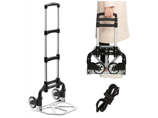 Folding Hand Truck Aluminum Portable Folding Hand Cart 180lbs Capacity Hand Cart and Dolly Ideal for Home, Auto, Office,Travel Use,Black