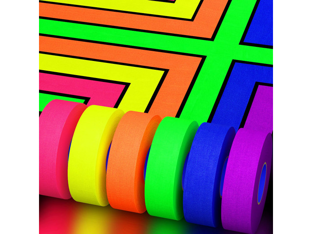 6 Rolls (1 inch x 60 feet) Neon Gaffer Cloth Tape for Halloween Decor Fluorescent UV Blacklight Tape for UV Party, Easy to Tear, Glow in The Dark...