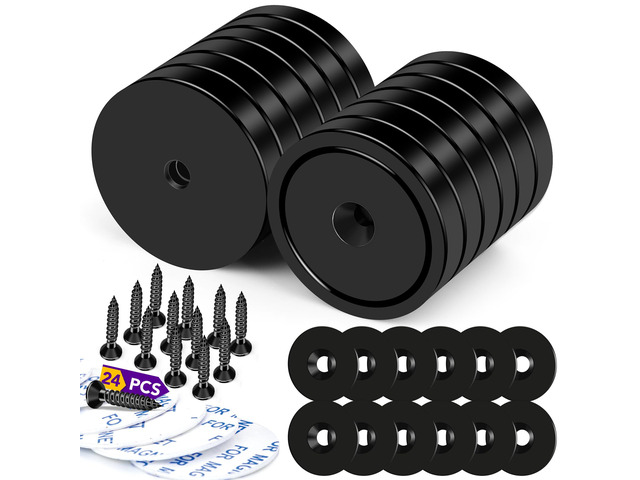Strong Rare Earth Neodymium Magnets with Screws, 150Lbs, 12 Pack Heavy Duty Disc Cup Magnets with Countersunk Hole and Adhesive Backing for...
