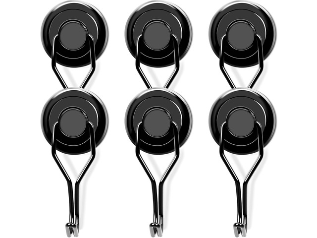 Magnetic Hooks 6 Pack 120Lbs Heavy Duty Neodymium Magnet Hook Black Magnetic Swivel Hooks for Hanging Rust Proof Strong Magnets with Hook for Storage