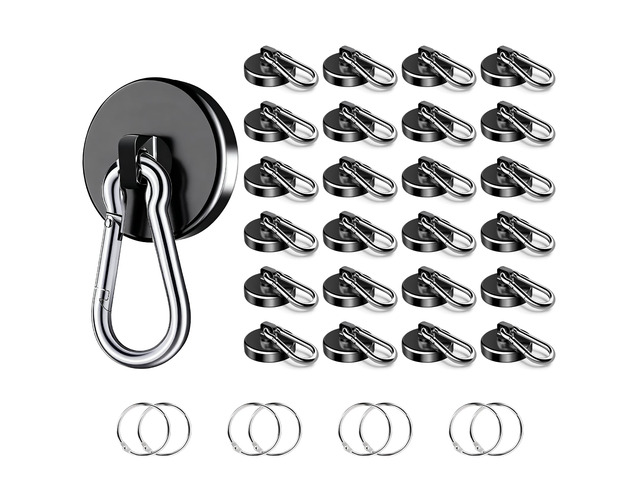Magnetic Hooks Heavy Duty 150Lbs, 24 Pack Black Super Strong Hooks Black Neodymium Magnet Hooks with Swivel Carabiner for Cruise, Magnetic Wall...
