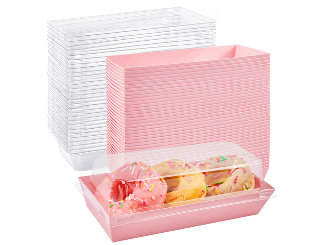 Charcuterie Boxes with Clear Lids, 7.5x3.3 Inches, 100 Pack, Pink To Go Paper Food Containers, Disposable Bakery Treat Boxes, For Desserts, Cookie,...