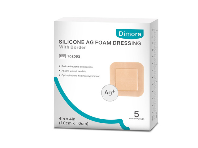 Silicone Foam Dressing 4'x4' Silver Ag Sterile with Adhesive Border Sliver Ag+ Sterile Post Surgical Wound Care Waterproof Breathable Ultra...