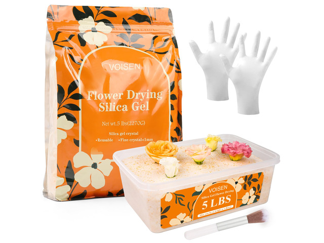 Silica Gel Flower Drying, 5LBS Flower Drying Silica Gel Crystals Color Indicating Flower Preservation Kit Contains Flowers Desiccant, Brush,...