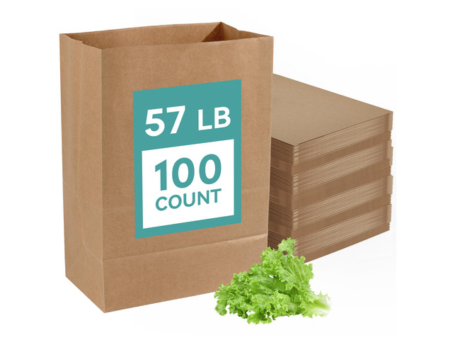100 Count 57 LB Paper Grocery Bags, Large Brown Kraft Bags Bulk Heavy Duty Kraft Paper,Grocery Shopping,Restaurant Take Out,Retail Bags,Trash Yard...