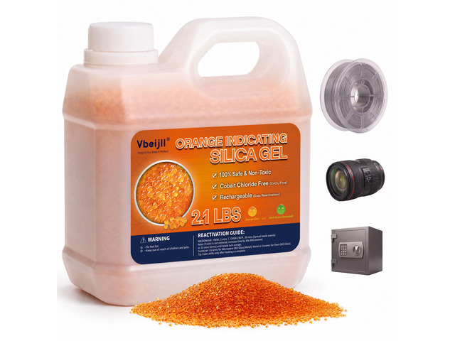 (2.1 LBS) Orange Indicating Silica Gel Desiccant Beads Cobalt Chloride-Free, Non-Toxic, Reusable, 2-5mm silica beads for 3D Printer Filament,...