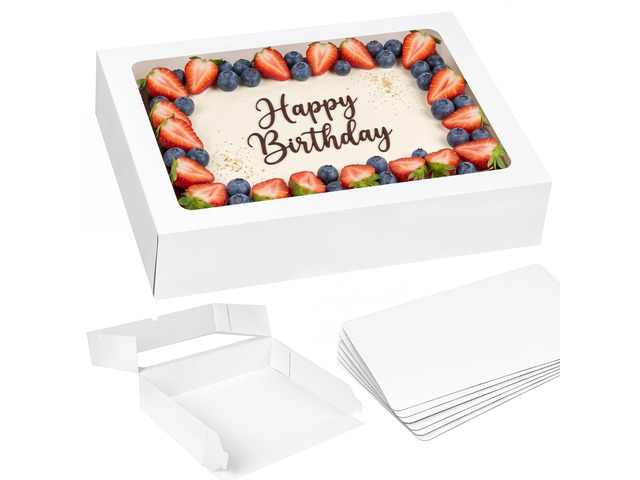 6pcs 19x14x4In Large Half Sheet Cake Boxes with Thick Cake Boards Clear Window, White Rectangle Bakery Boxes for Cake Pastry Baking, Cupcake,...