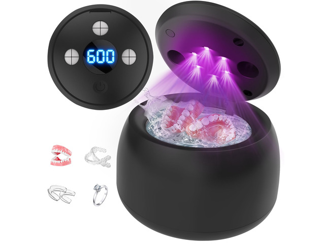 Ultrasonic Retainer Cleaner Machine with UV Light - 45kHz Deep Cleaning Pod for Dentures, Aligners, Night Guards - Includes Cleaning Brush, 200ml...