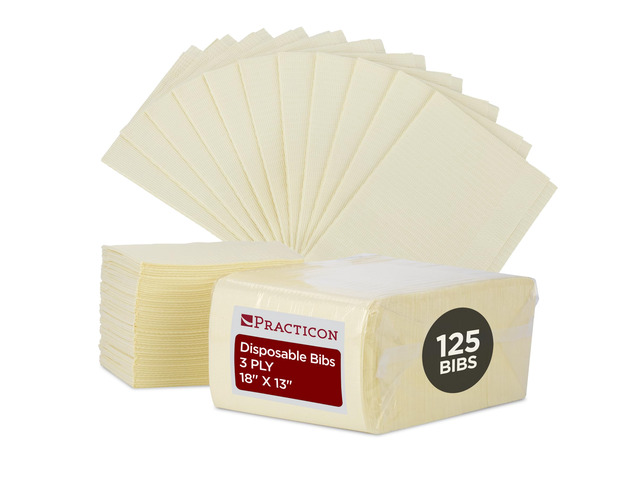 125 Pack Cream Disposable Patient Bibs, 18' x 13', 3 Ply Waterproof Paper Bib Sheet with Poly Back, Dental, Medical, Tattoo, Nail Tray or Table...