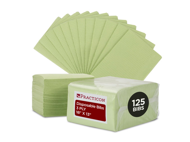 125 Pack Green Disposable Patient Bibs, 18' x 13', 3 Ply Waterproof Paper Bib Sheet with Poly Back, Dental, Medical, Tattoo, Nail Tray or Table...