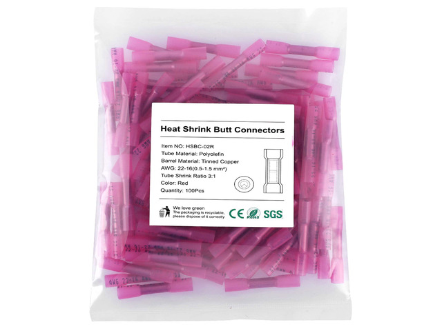 200PCS Red Heat Shrink Butt Wire Connectors 22-16 AWG, Insulated Waterproof Electrical Wire Connectors Automotive Marine Grade Wire Crimp Terminals...