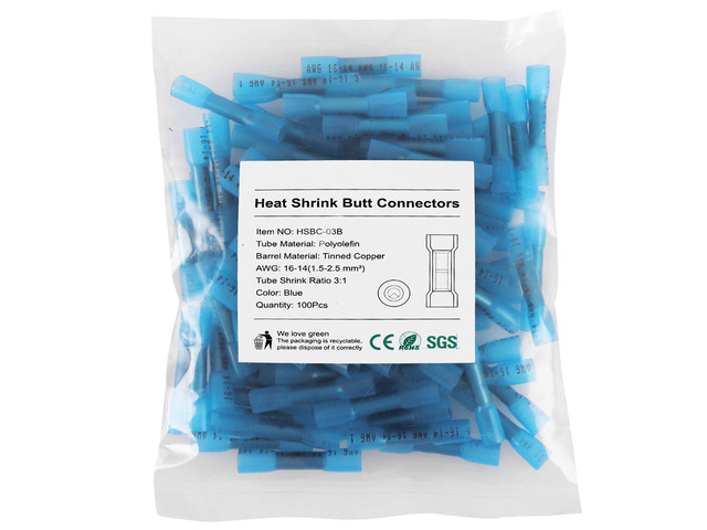 200PCS Blue Heat Shrink Butt Wire Connectors 16-14 AWG, Insulated Waterproof Electrical Wire Connectors Automotive Marine Grade Wire Crimp...
