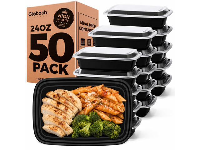 Meal Prep Containers with Lids, 24 oz, 50 Pack (100-Piece) Reusable BPA-Free Food Prep Containers, Leakproof, Durable, Microwave, Freezer and...