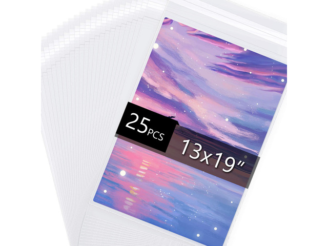 25 Pack Acid Free Crystal Sealed Clear Bags for 13x19 Art Prints, Photos 1.496mil (Single Side), 13 2/5 Inches by 19 1/2 Inches
