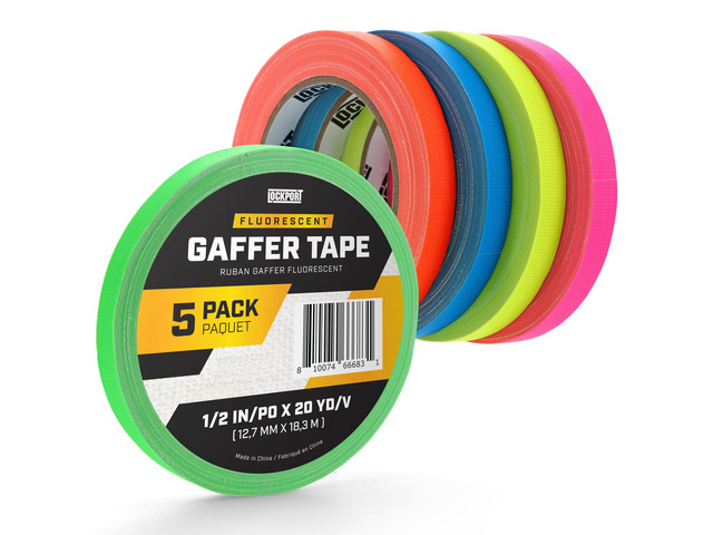 Neon Spike Tape 5 Pack - 1/2 Inch x 20 Yards Colored Gaffer Tape Fluorescent Matte Gaff Tape, UV Blacklight Glow, Residue-Free, Water-Resistant,...