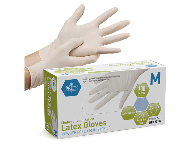 Medpride Medical Examination Latex Gloves 5 mil Thick, Powder-Free, Non-Sterile, Heavy Duty Exam Gloves