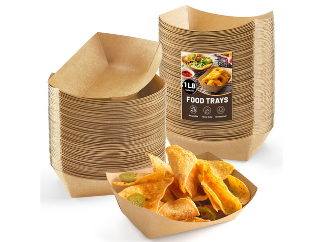 250 Pack 1 Lb Small Paper Food Trays Disposable, Kraft, Brown, Food Boats Holders, Take Out Serving Baskets, For Party Nachos Snacks Tacos Fries