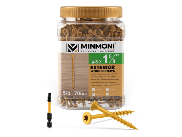 #8 x 1-5/8' Wood Deck Screws 705pcs (5lb Box), Torx Flat-Head Exterior Screws, Tan, T25 Star Bit Included, Can Substitute 1-1/2' Screws