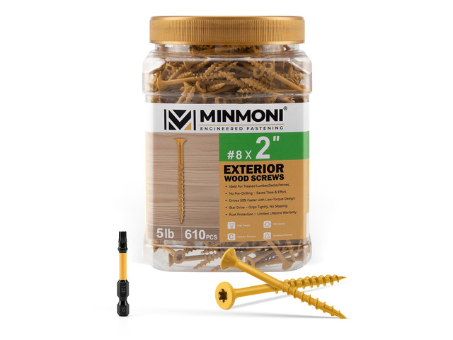 #8 x 2'' Wood Deck Screws 610pcs (5lb Box), Torx Flat-Head Exterior Screws, Multiple Size Available, Tan, T25 Star Bit Included