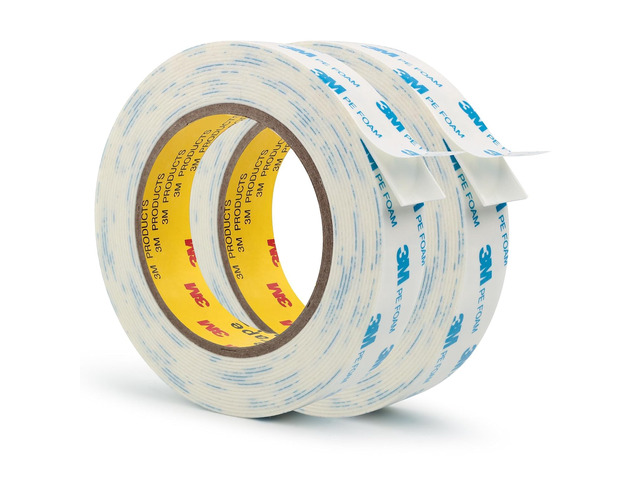3M 1600T Double Sided Tape, 1 in x 18 ft White PE Foam Tape, 2 Pack 0.04 in Thick, Removable from Smooth Surfaces, for RV, Pictures, Posters,...