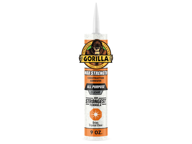 Max Strength Construction Adhesive, Clear, 9 oz Cartridge Waterproof Gap-Filling Formula, Paintable & Sandable, Indoor and Outdoor Use, Works on...