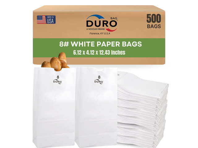 8# White Paper Lunch Bags, 500 Count, 6.12 x 4.12 x 12.43 In Paper Lunch Bags Bulk, Large Disposable Sacks for Sandwiches, Bagels, Deli, Bakery,...
