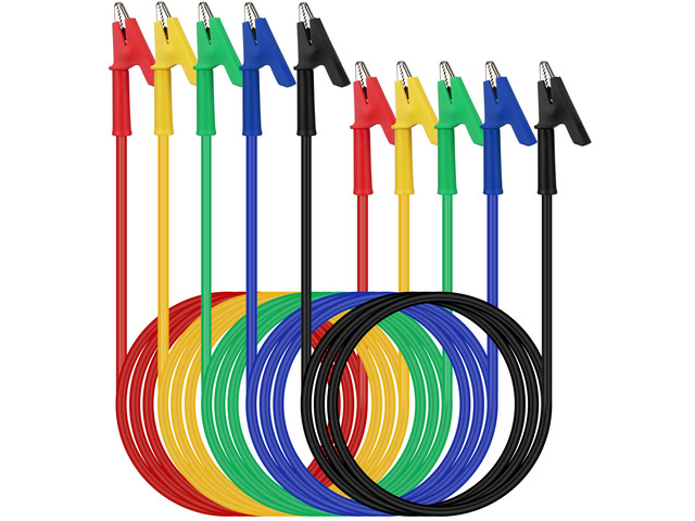 5-Piece Dual-Ended Alligator Clip Test Leads, 1000V 15A 3.5ft/1M Electrical Alligator Clips, Flexible Copper Cable Crocodile Clip, Mini Jumper...