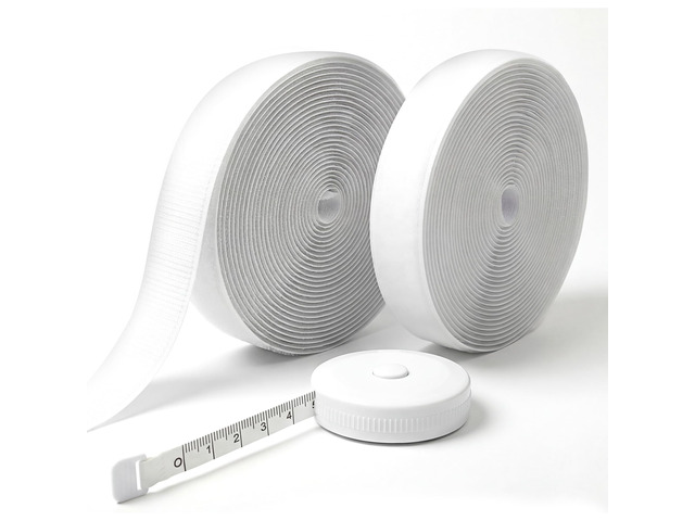 (26ft x 0.75in) White Velcro Strips with Adhesive, Double Rolls of Heavy Duty Self Adhesive Tape with Backing (20ft x 4in + Measuring Tape)