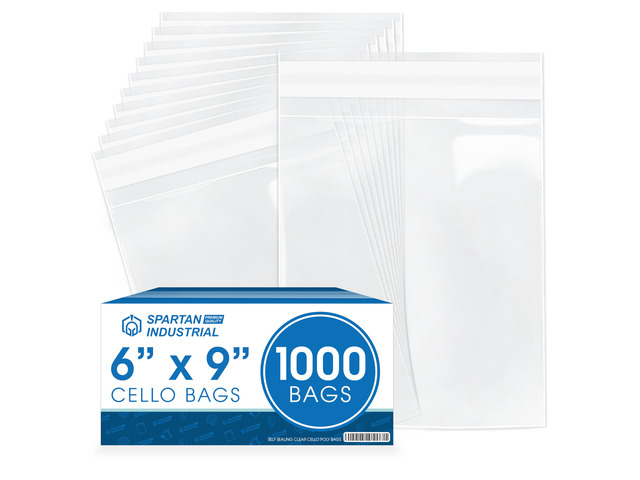 6' X 9' Self-Sealing Cellophane Bags (1000 Count) Clear Resealable Cello Bags for Cards, Photos, Cookies, Retail Packaging - Reinforced Sides
