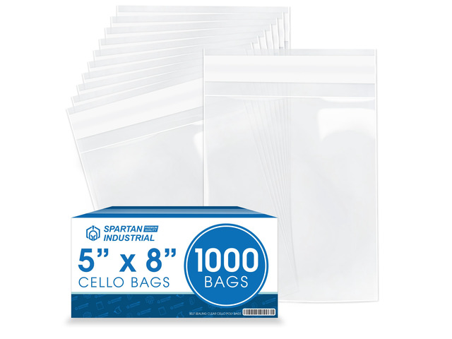 5' X 8' Self-Sealing Cellophane Bags (1000 Count) Clear Cookie Bags With Seal for Decorated Cookies, Treats, and Candy - Resealable Adhesive Flap
