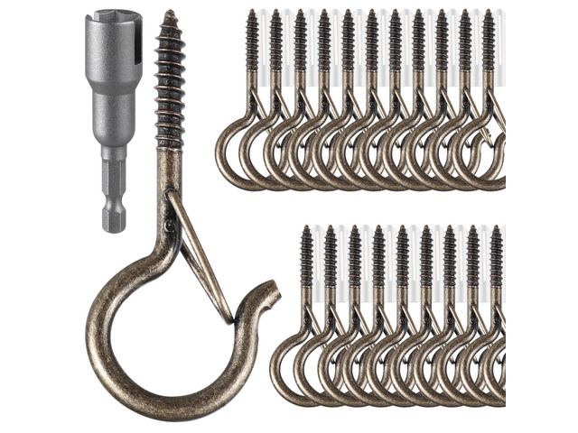 100PCS Screw Hooks for Outdoor String Lights, Q Hangers String Light Hooks Christmas Patio Light Hooks with Safe Buckle, Heavy Duty Screw Planter...