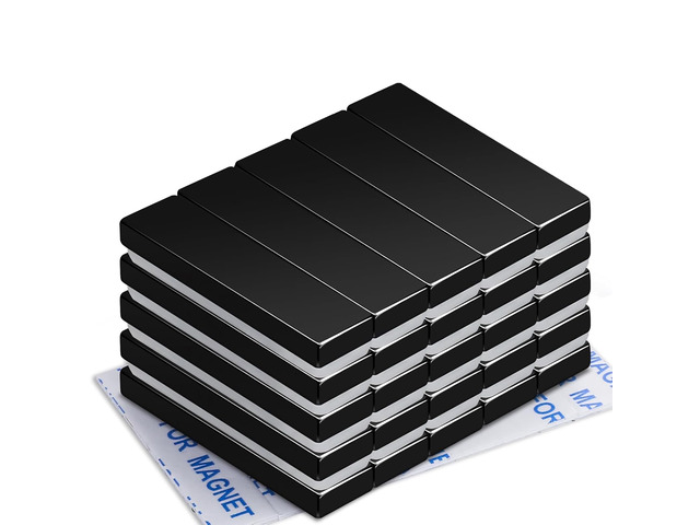 Strong Neodymium Magnets with Adhesive Backing, 25 Pack, 40x10x5 mm Powerful Rare Earth Bar Magnets, Waterproof Black Magnetic Magnet Strips Heavy...