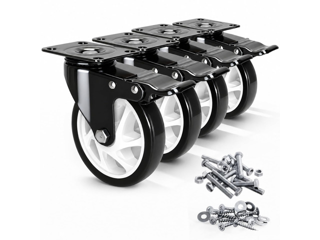 Caster Wheels 5'Heavy Duty Caster Wheels Set of 4, Dual Lock PU Casters, Industrial Swivel Casters for Workbench, Furniture & Tool Cart Smooth,...