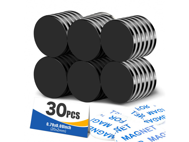 30 Pcs Small Neodymium Disc Magnets with Double Sided Adhesive Black Round Powerful Permanent Rare Earth Magnets, Heavy Duty Magnet for Fridge,...