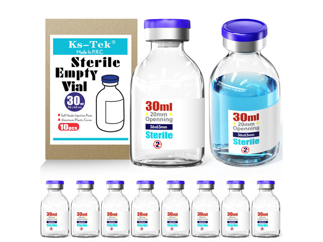 Sterile Empty Vials with Self Healing Injection Port,with Flip Off Aluminum Cap,Sterile Package (30ml,10)