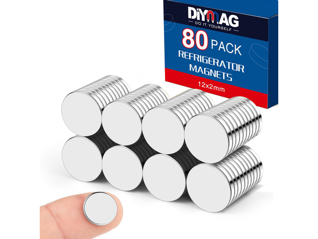 80Pcs Small Refrigerator Magnets, 12x2mm Round Rare Earth Magnet Mini Tiny Neodymium Strong Magnets for Crafts, DIY, Fridge, Miniatures,...