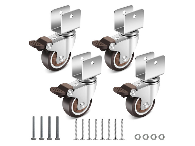 2 Inch Caster Wheels with 3/4 (20 mm) U Bracket, Small Rubber Casters Set of 4 with Brake, 360 Degree Ball Bearing Plate Swivel Castors Wheels,...
