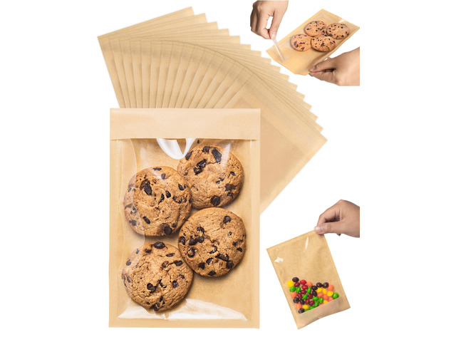 200 Pack Self Sealing Cookie Bags with Seal, 4x6 Inch Cookie Bags with Window for Gift Giving, Grease Resistant Bakery Treat Packaging for Candy,...