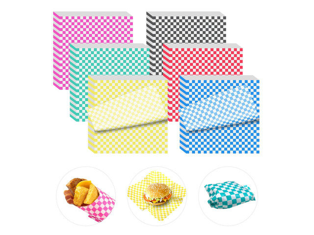 1200 Sheets Dry Waxed Deli Paper, 12x12 inch Checkered Food Basket Liners Deli Wrap Wax Paper Sheets for Wrapping Sandwiches Bread Burgers