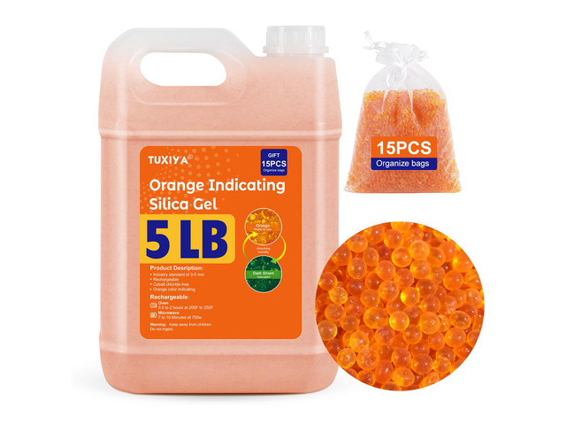 5 LBS Orange Indicating Silica Gel Desiccant Beads Reusable Industry Standard 3-5 mm, Rechargeable Silica Gel Beads for 3D Filament, Electronic,...