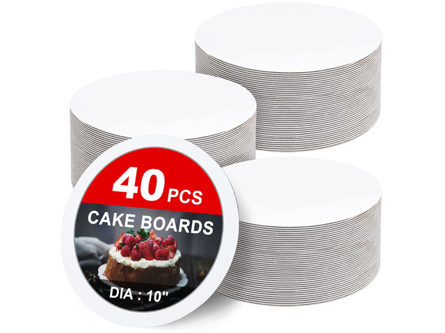 40-Packs Cake Boards 10 inch Round, White Cake Board Rounds White Cake Circles Rounds Base Food-Grade Cardboard Cake Plate for displaying Cakes,...