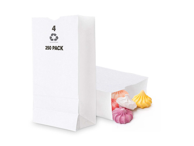 4 Lb White Paper Bags (250 Count) - Eco Friendly White Lunch Bags - Small White Paper Bags for Packing Lunch - Blank White Lunch Bags Paper for...
