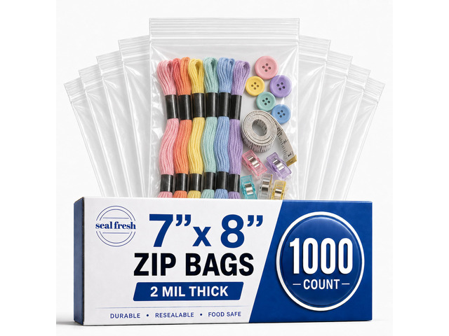 Quart Resealable Plastic Bags 1000 Pack Clear Reclosable 7 x 8 Inch Food Storage Bags with Zipper for Freezer, Meal Prep, BPA Free