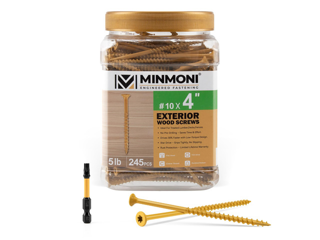 #10 x 4'' Wood Deck Screws 245pcs (5lb Box), Torx Flat-Head Exterior Screws, Multiple Size Available, Tan, T25 Star Bit Included