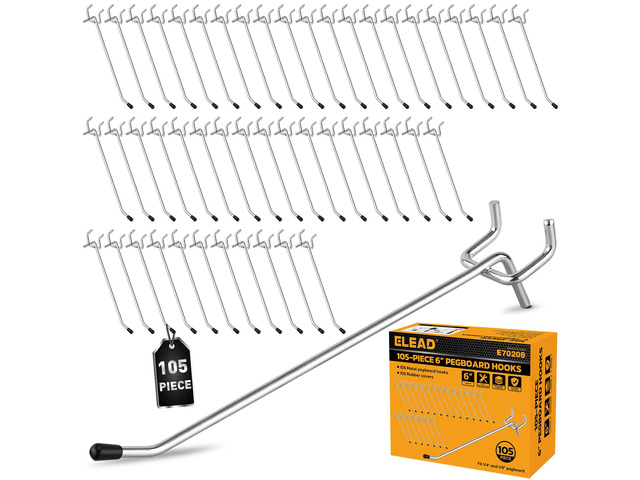 105-Piece 6 Inch Pegboard Hooks, Heavy Duty Peg Board Organizer Accessories, Peg Board Tool Hangers Fit for 1/4' and 1/8' Pegboard Hanging Tools...