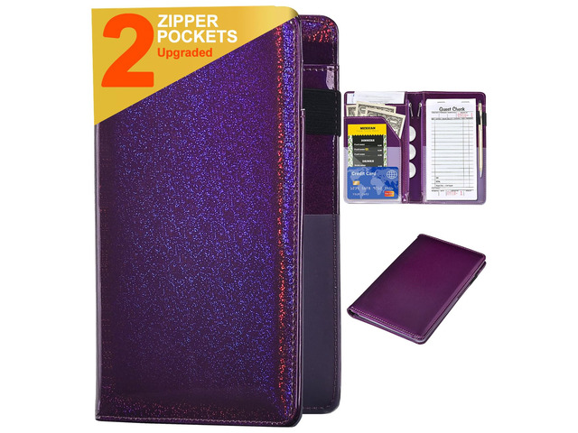 Server Books for Waitress - Glitter Leather Waiter Book Server Wallet with Zipper Pocket, Cute Waitress Book & Waitstaff Organizer with Money Pocket...