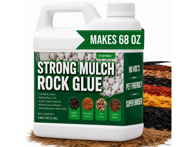 Oyevila Mulch Glue for Landscaping, 34 oz Concentrated Rock Glue, Pet Safe Water-Based Binder Spray Dries Clear and Helps Hold Mulch, Pea Gravel,...
