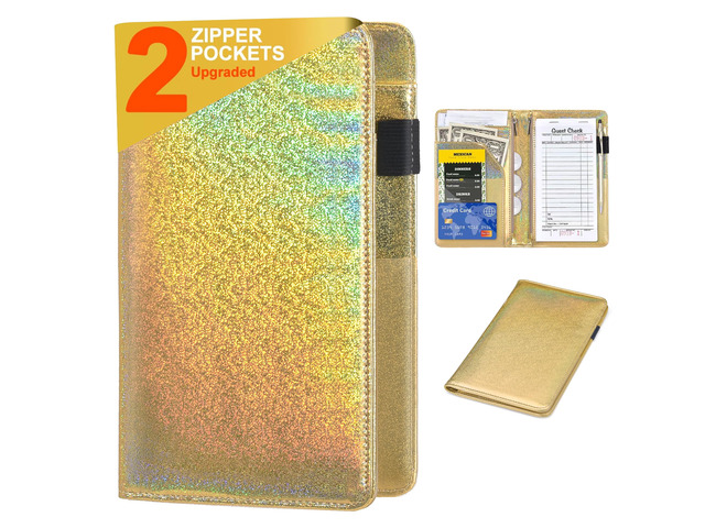 Server Books for Waitress - Glitter Leather Waiter Book Server Wallet with Zipper Pocket, Cute Waitress Book & Waitstaff Organizer with Money Pocket...