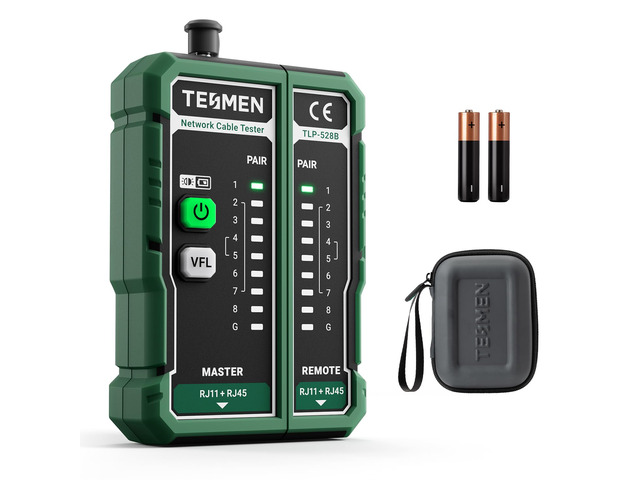 TLP-528B Network Cable Tester and VFL Fiber Optic Meter with Universal 2.5mm Connector, RJ45 LAN & TEL Wire Tester for CAT5/CAT6 Cable Continuity...