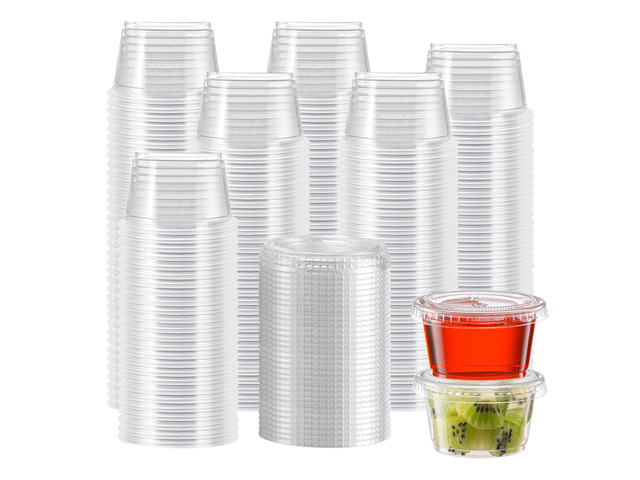360 Set 4 oz Jello Shot Cups with Lids, Small Plastic Condiment Cups Food Safe Disposable Soufflé Storage Portion Containers for Salad, Dressing,...